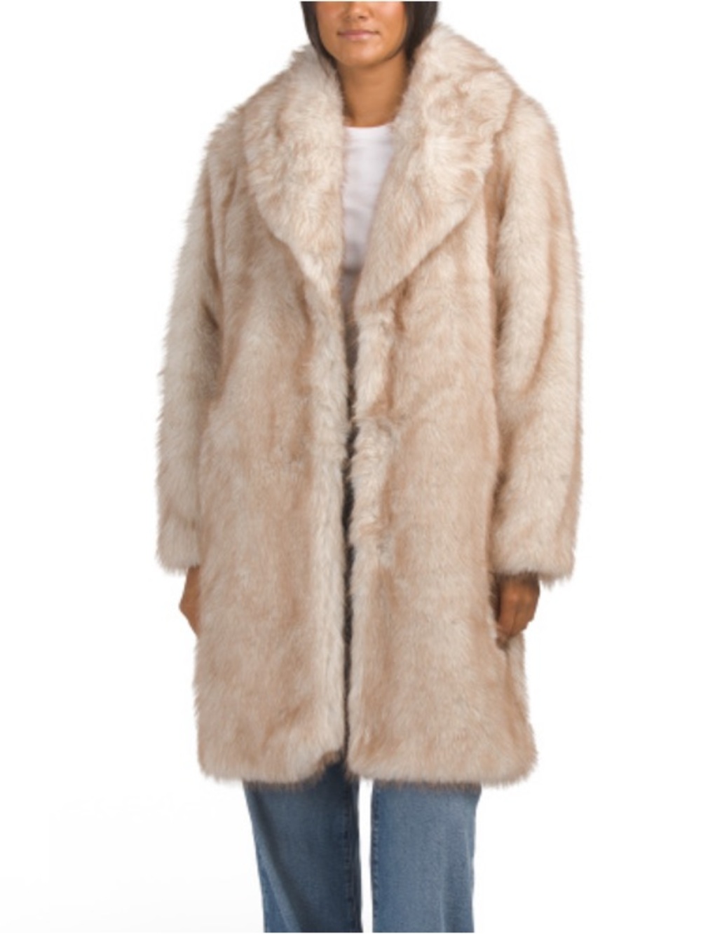 NVLT Women's Plush Faux Fur Coat in Sand